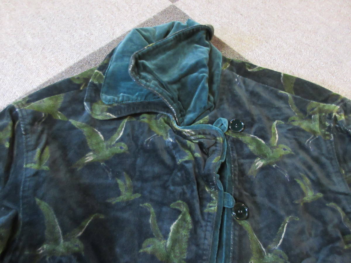 70s80s KENZO ベルベット 総柄 ジャケット 緑 鳥 DESSIN FRANCAIS