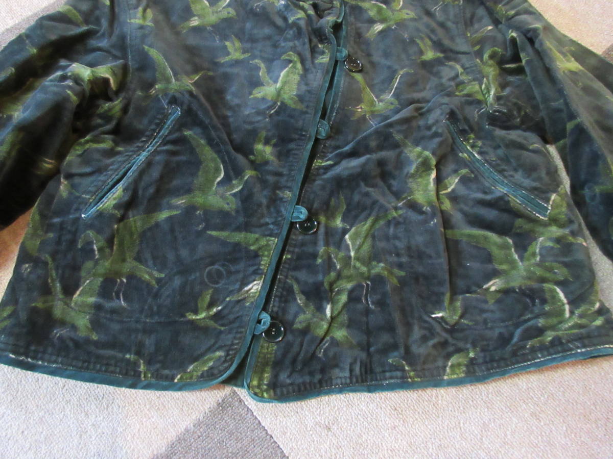 70s80s KENZO ベルベット 総柄 ジャケット 緑 鳥 DESSIN FRANCAIS