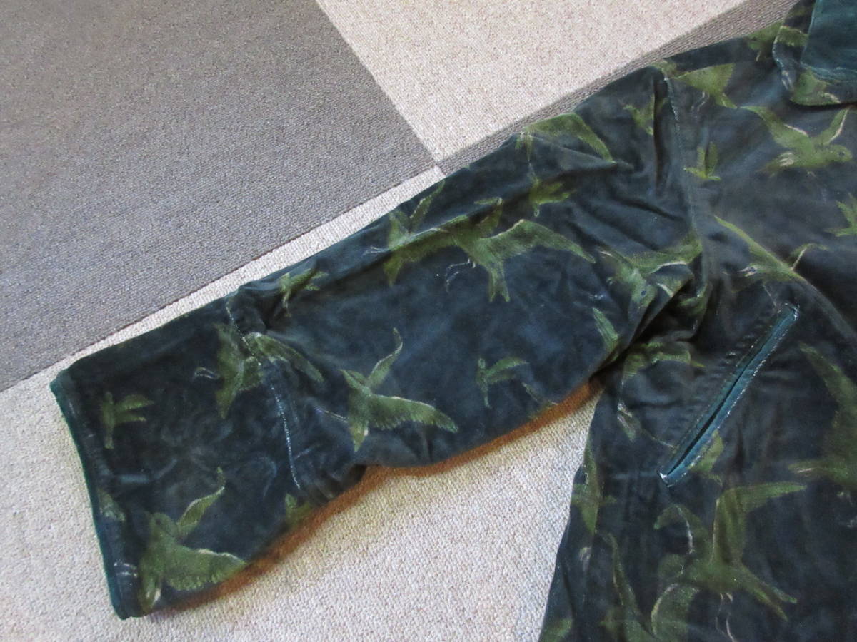 70s80s KENZO ベルベット 総柄 ジャケット 緑 鳥 DESSIN FRANCAIS