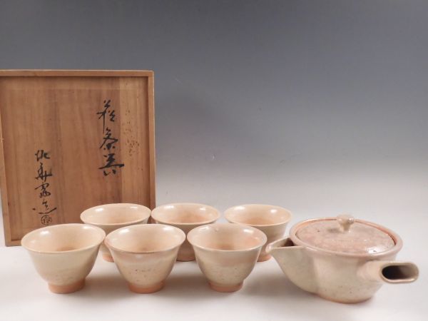 通販情報 □匠□萩 坂田 泥華 造 煎茶碗 6客 急須 煎茶道具 共箱 無傷