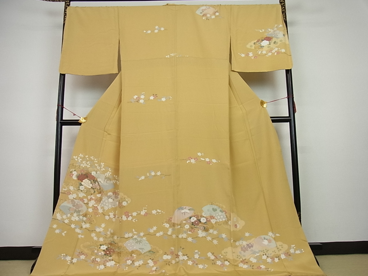 着物屋こころ□極上 訪問着 駒刺繍 地紙重ね文 金彩 ロング丈