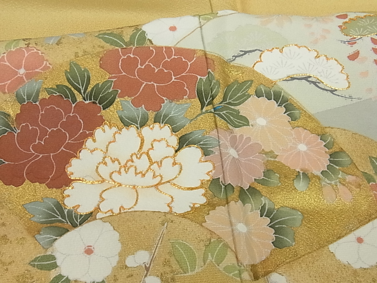 着物屋こころ□極上 訪問着 駒刺繍 地紙重ね文 金彩 ロング丈