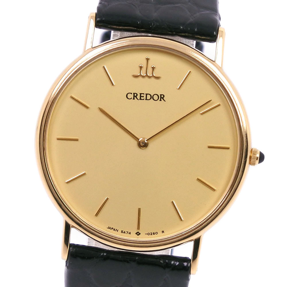 格安 SEIKO セイコー クレドール 5A74-0140 腕時計 K18YG&times;レザー クオーツ メンズ ゴールド文字盤 18300305(クレドール)｜売買されたオークション情報、yahooの商品情報をアーカイブ公開 - オークファ クレドール