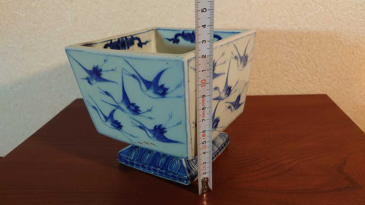 古伊万里 伊万里 初期伊万里 染付 盃洗 角盃洗 角鉢 台付き鉢 鶴の図