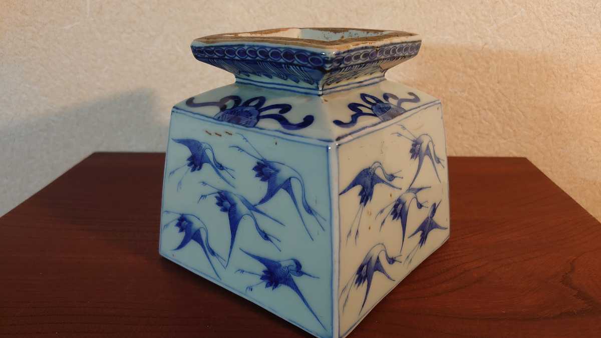 古伊万里 伊万里 初期伊万里 染付 盃洗 角盃洗 角鉢 台付き鉢 鶴