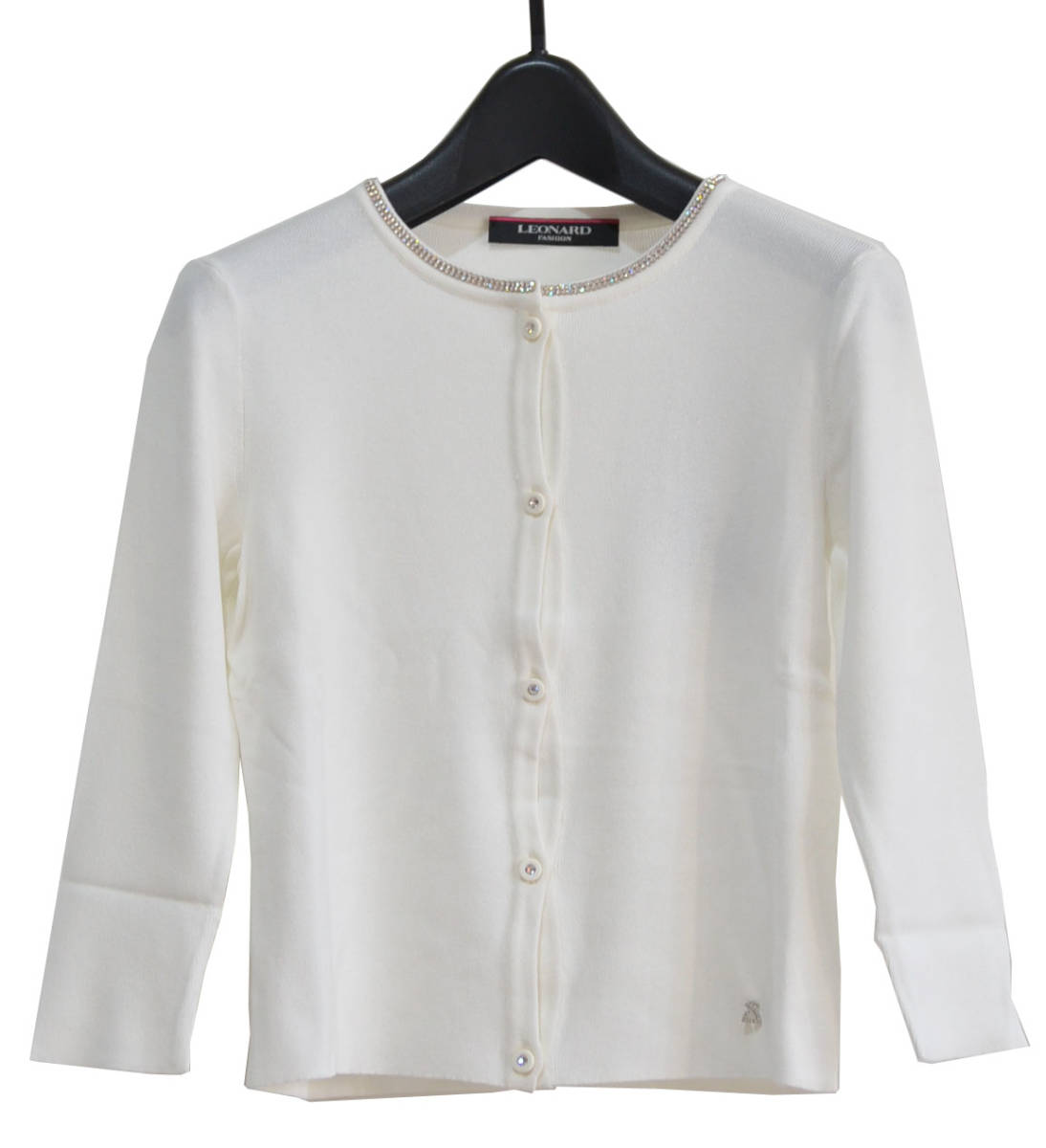 未使用 LEONARD レオナール ラインストーン ニット カーディガン 36 ホワイト Y-26072B