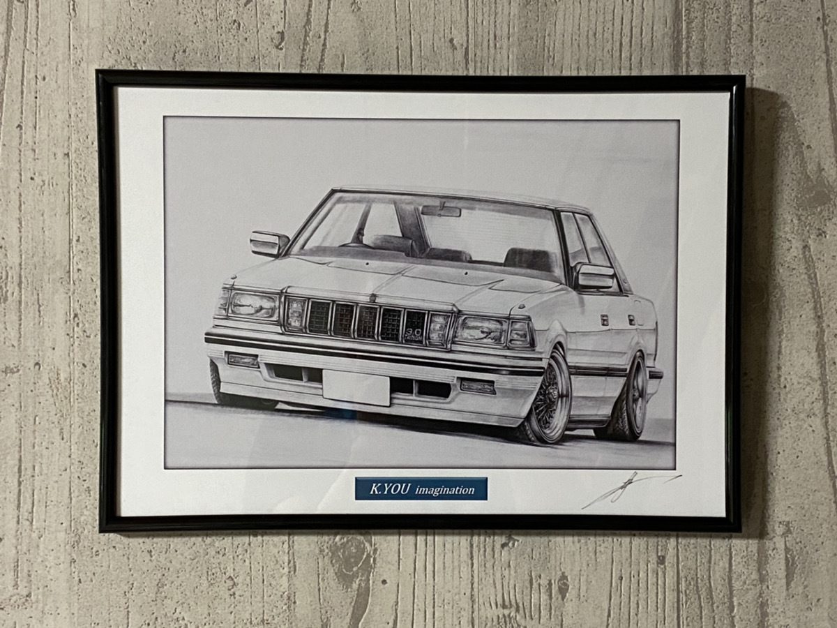 ☆鉛筆画 名車・旧車 イラスト トヨタ クラウン120 アウトレット品 1円 