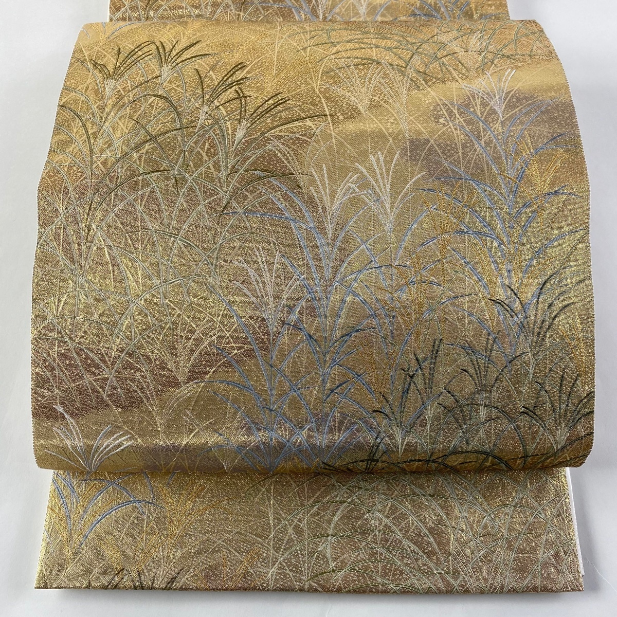 着物屋こころ□太鼓柄袋帯 中国三大刺繍 相良刺繍 切嵌花唐草文 正絹 