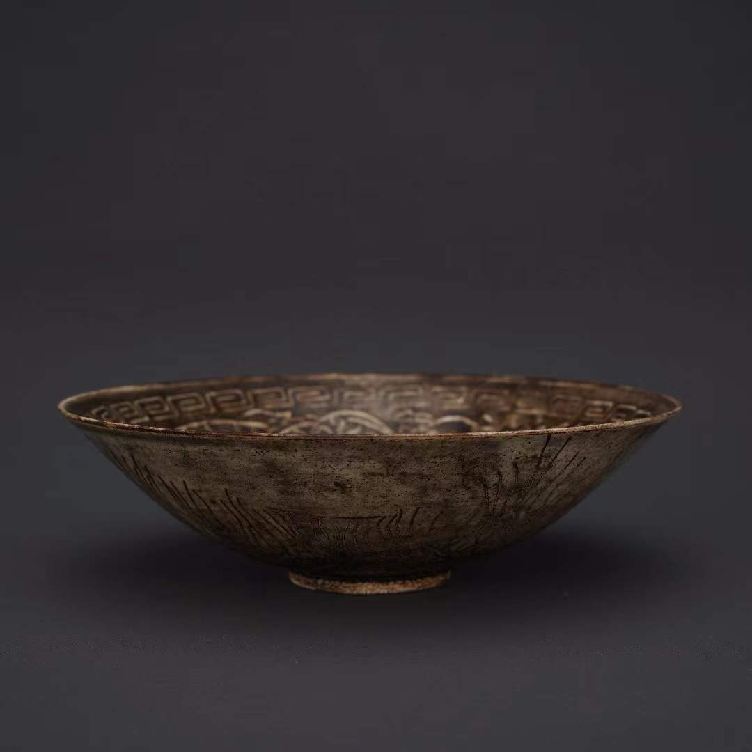 壷■コレクター収集品 磁州窯(宋)双竜紋 雲龍 微塵 蓋物 古玩 唐物 中国骨董 南宋・古陶磁器・磁州窯龍紋碗』極細工・骨董品・古賞物・中国古玩