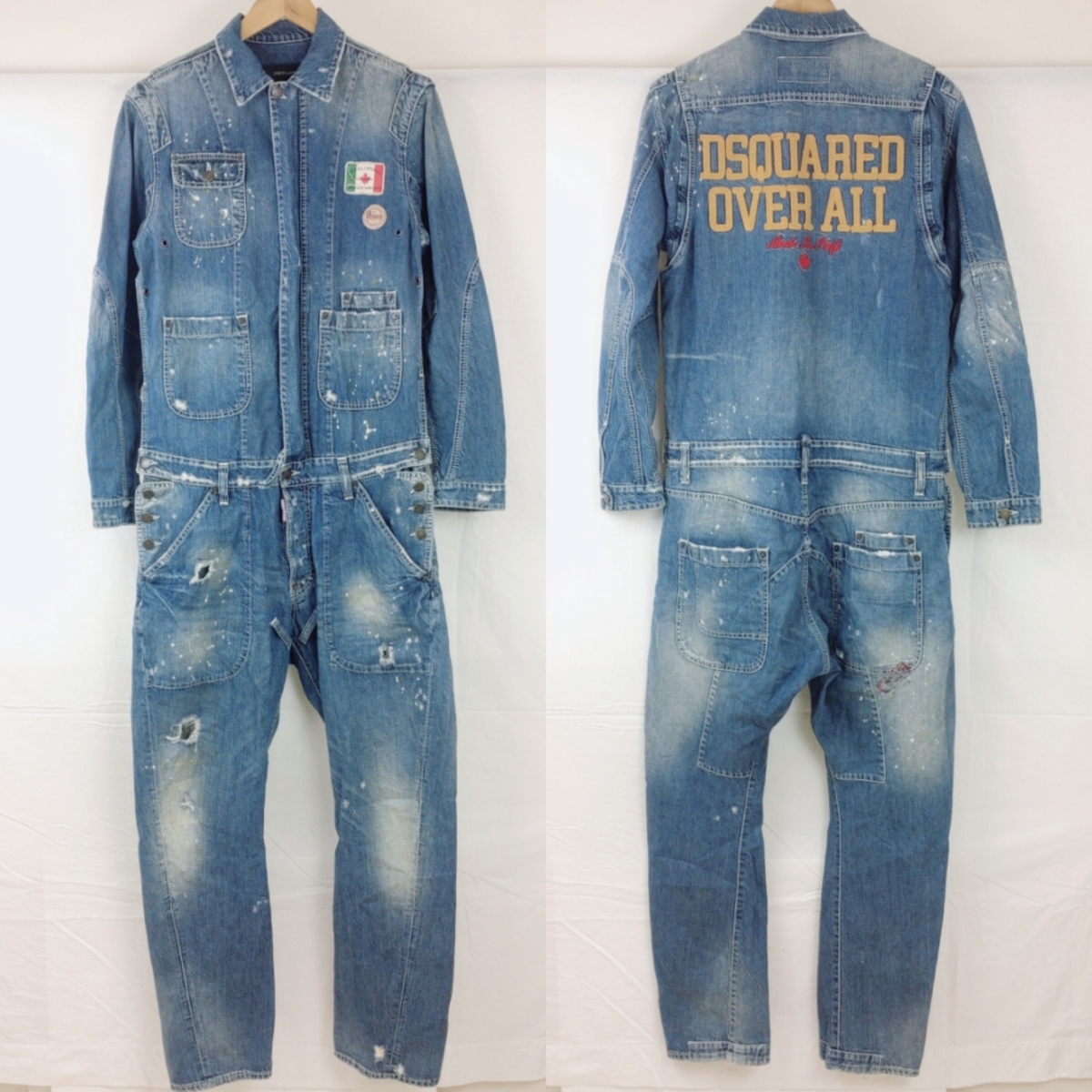 DSQUARED2 オーバーオール サイズ44 デニム ダメージ加工 長袖 つなぎ 