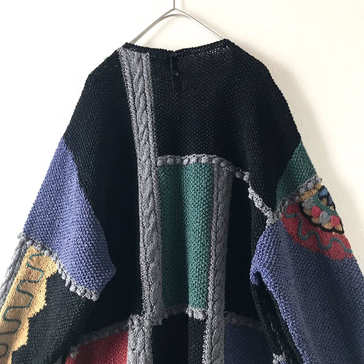 希少】ビンテージ刺繍 デザインニット パッチワーク 個性的 派手 