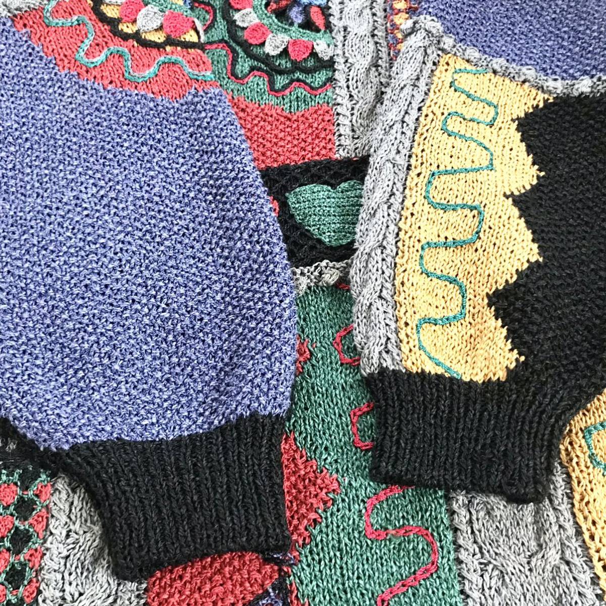 希少】ビンテージ刺繍 デザインニット パッチワーク 個性的 派手 