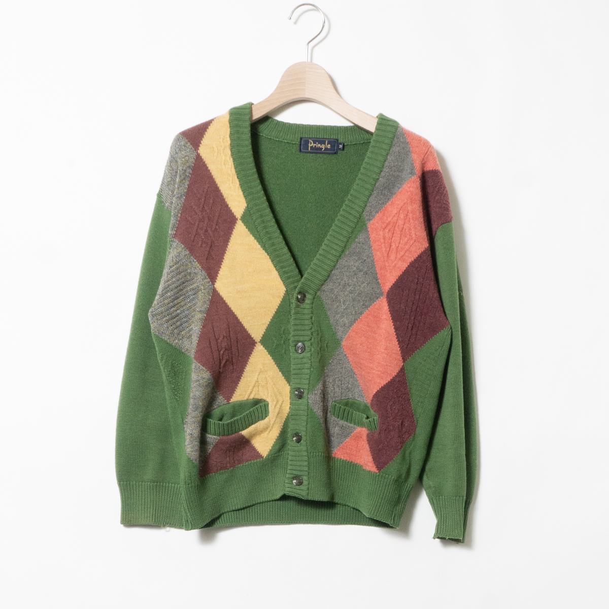 70s 乗せよ プリングル スコットランド製 カシミア カーディガン グリーン 