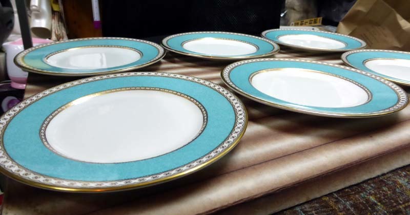 ウェッジウッド ユーランダー WEDGWOOD ULANDER カップ&amp;ソーサー スープカップ＆ソーサー WEDGWOOD ウェッジウッド ユーランダーパウダー ターコイズ ULANDER 中皿 デザートプレート W1503 直径17.8cm×高さ1.5cm 6枚 綺麗です