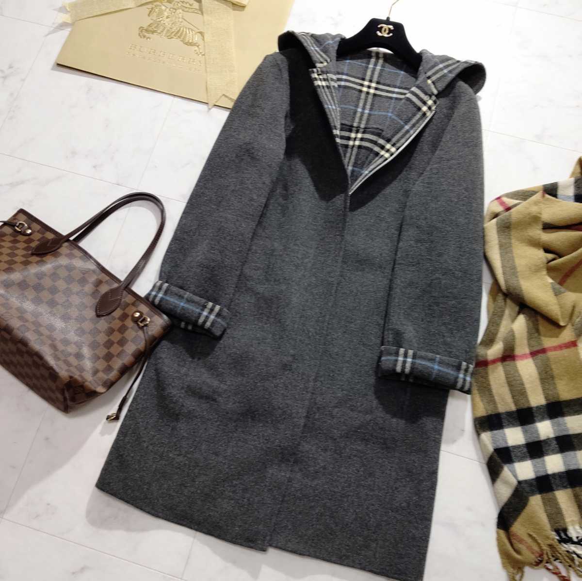 BURBERRY バーバリーロンドン ウールコート ロングコート フード付き  