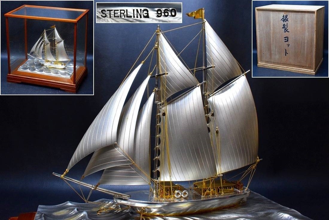 工芸品 銀製 帆船 ヨット STERLING960 SEKI 関工芸 武比古 置物