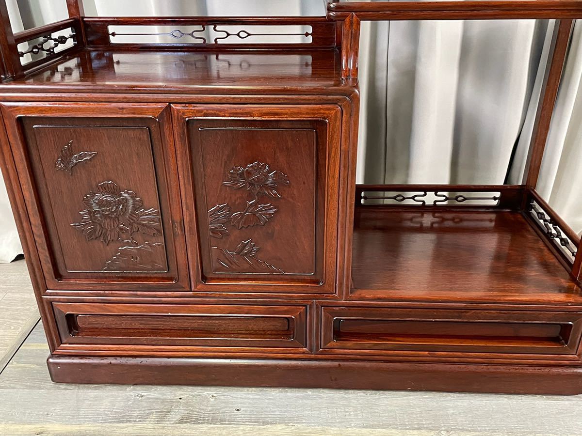 茶箪笥 違い棚 飾り棚 唐木 飾棚 茶棚 - 紫檀 花梨 煎茶道具 家具 和