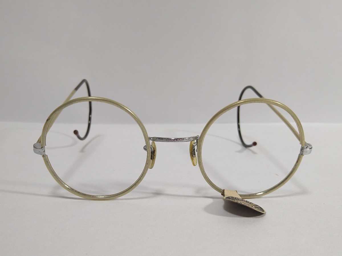 20△彩国△ビンテージ丸メガネ 丸眼鏡 18k?刻印ブリッジ 金属フレーム