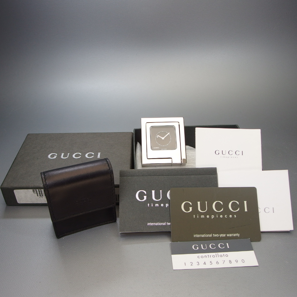 GUCCI グッチ トラベルクロック 置時計 0830 SS QZ ブラックダイアル