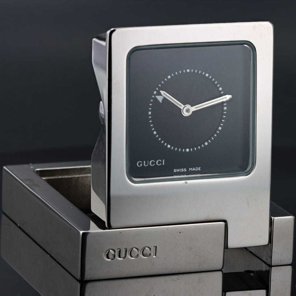 GUCCI グッチ トラベルクロック 置時計 0830 SS QZ ブラックダイアル