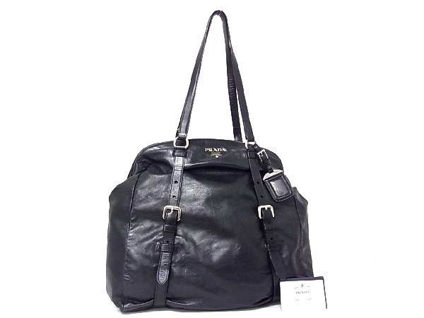 1円 PRADA プラダ BR3893 レザー シルバー金具 トートバッグ ショルダーバッグ 肩掛けかばん レディース メンズ ブラック系 V2960bオ PRADA プラダ レザー スタッズ エレクトラ サフィアーノ