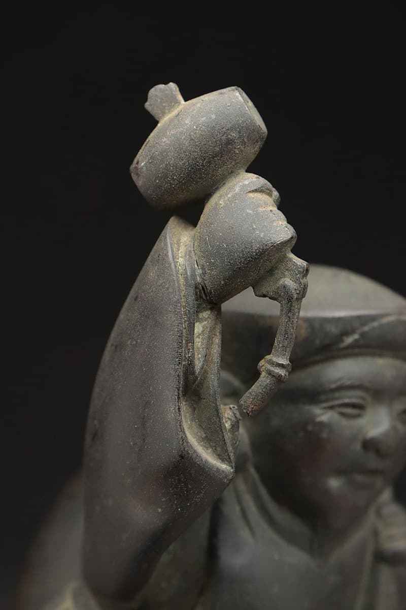 CX780 時代物【時代金工 信安 作】銅製「大黒天像」高19.7cm 重1.5kg