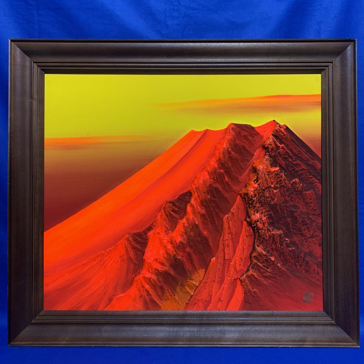 盛絵赤富士額 人気作家 百瀬善明 作 半立体盛絵 百瀬善明