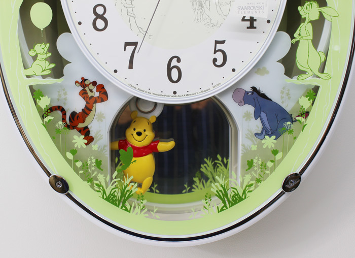 プーさん ディズニー 掛け時計 電波時計 からくり時計 ホワイト 