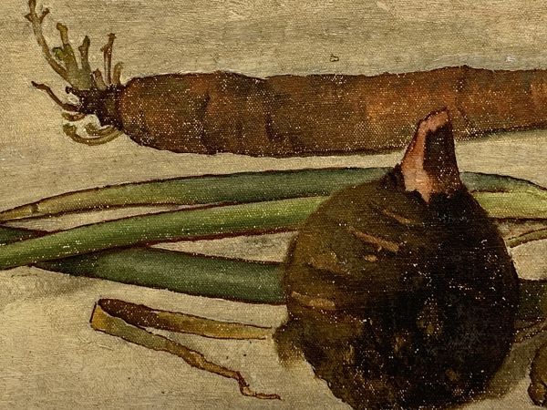 油彩】 真作 佐藤哲三郎 『野菜～静物画』 額無しキャンバス画 裏書有