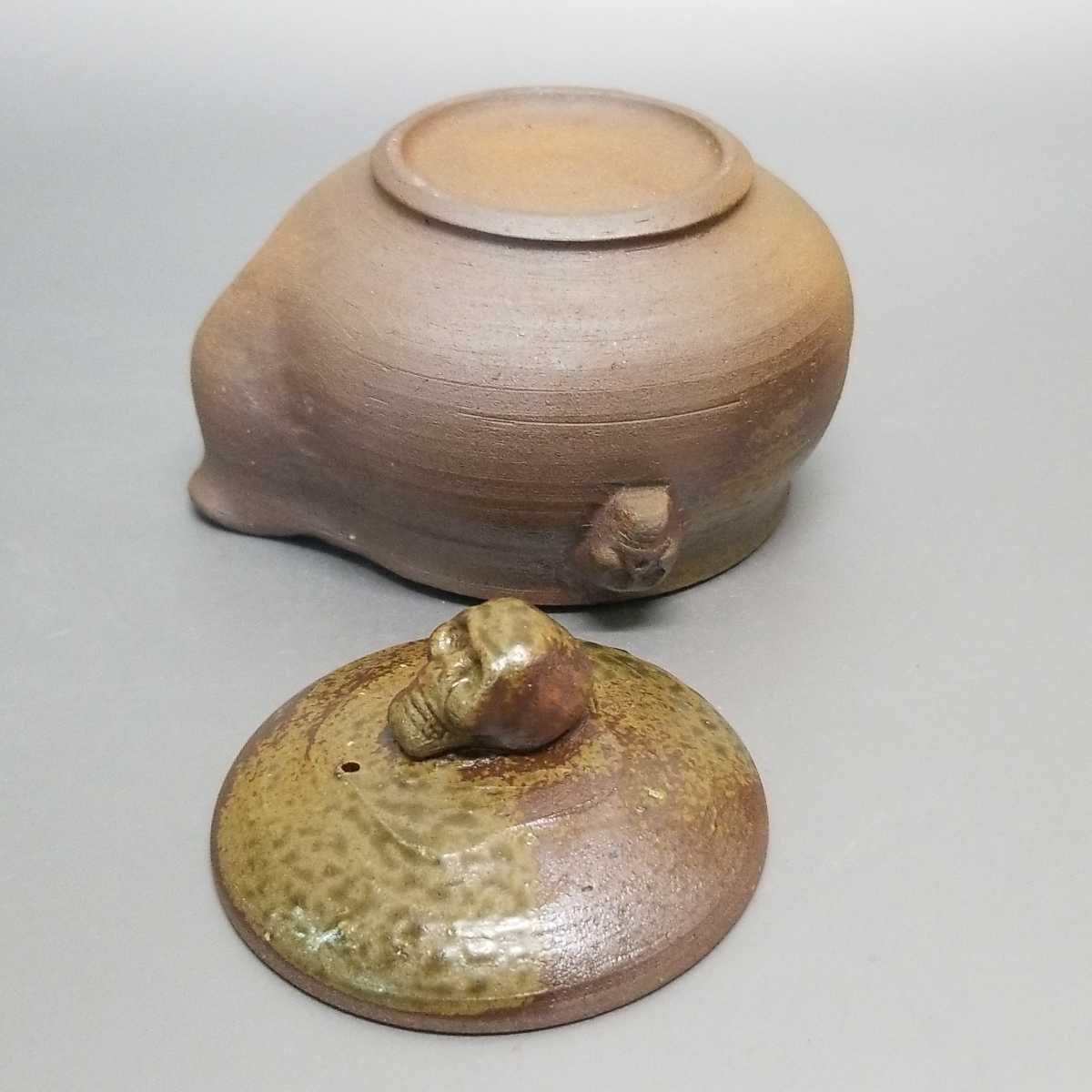 属59）備前焼 宝瓶 緒方一輝 未使用 髑髏摘まみ ドクロ 備前 陶芸