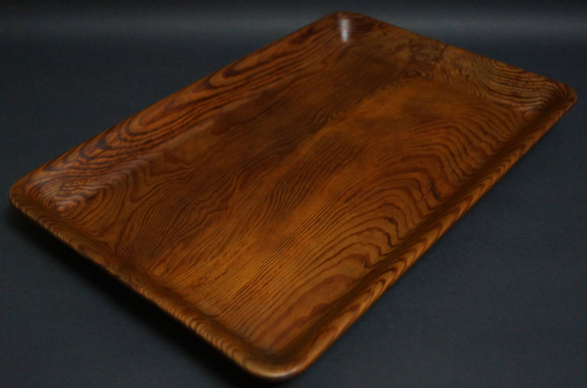 閑】天然肥松製 盆 煎茶盆 刳り貫き盆 長方盆☆美しい