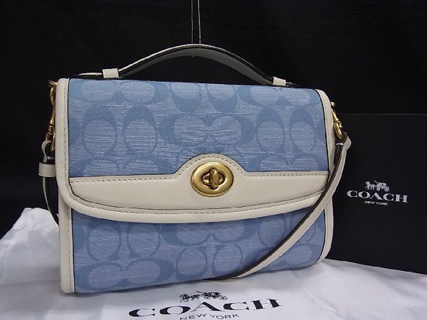 1円 □新品同様□ COACH コーチ C4676 シグネチャー デニム×レザー G  