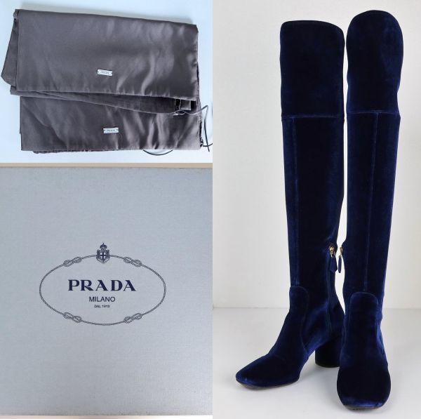 PRADA プラダ ベロア ストレッチ ロング ブーツ 35 b4650(女性用 
