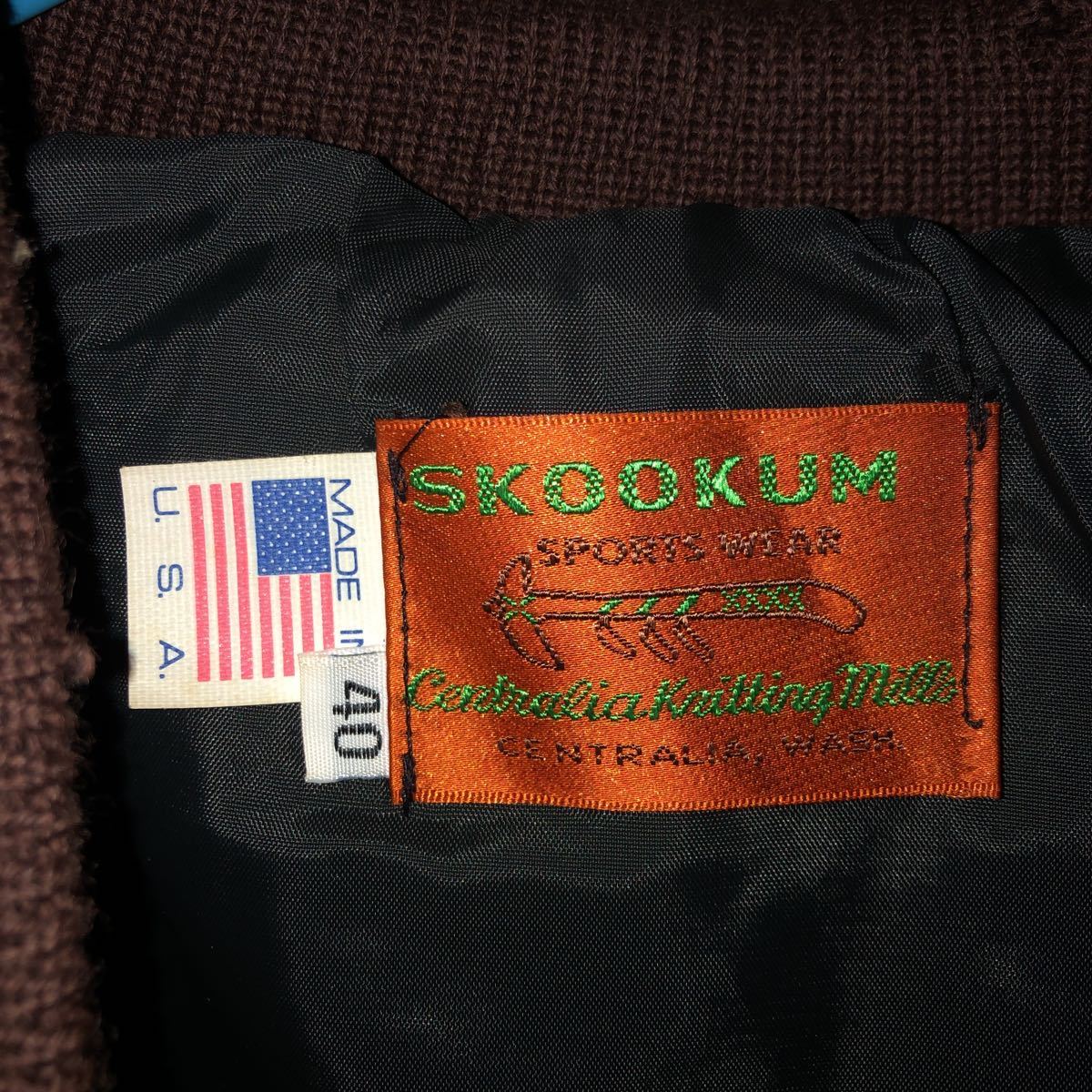 SKOOKUM スタジャン 袖レザー SIZE40 ブラウン SKOOKUM スクーカム スタジャン メンズ ブラウン×クリーム 袖革ノーカラー