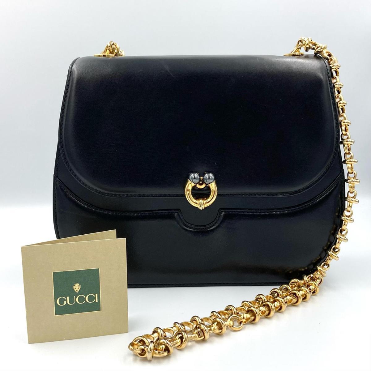 1円～グッチ GUCCI レザー ショルダーバッグ ヴィンテージ 黒 ブラック 