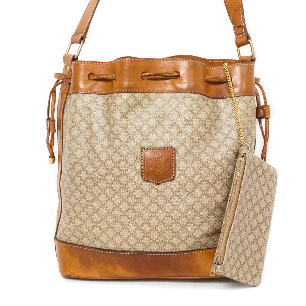 1円/人気】セリーヌ CELINE マカダム ショルダーバッグ 巾着 肩掛け 