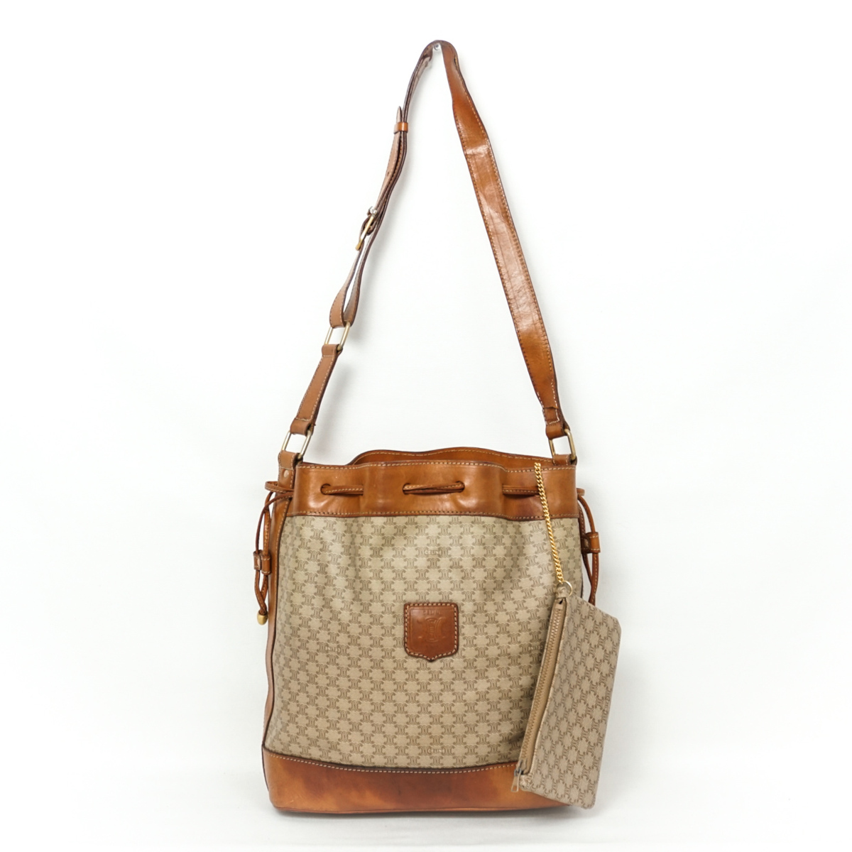 1円/人気】セリーヌ CELINE マカダム ショルダーバッグ 巾着 肩掛け 