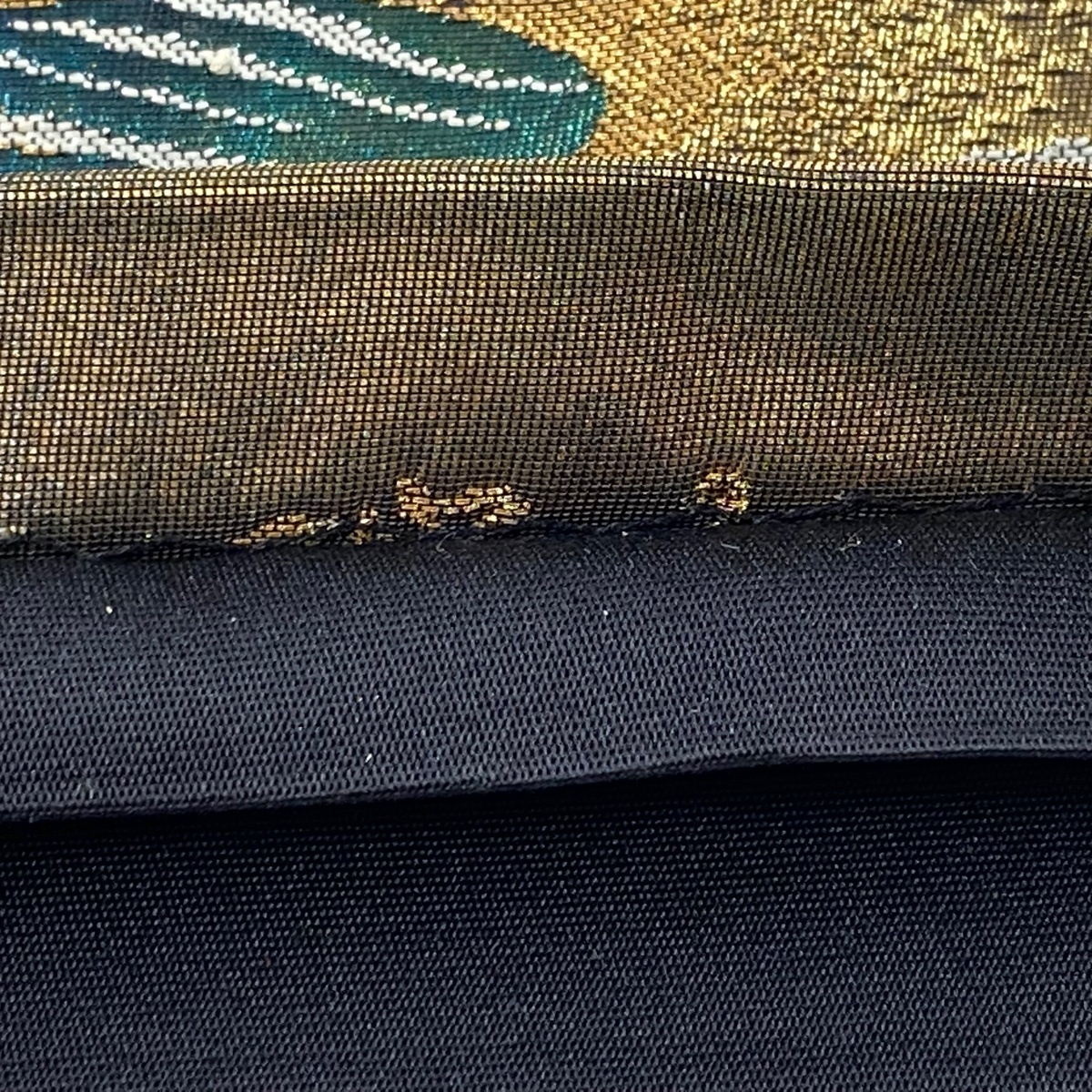 袋帯 六通 秀品 箔 美品 金銀糸 正絹 中古 草花 若松 緑 正絹