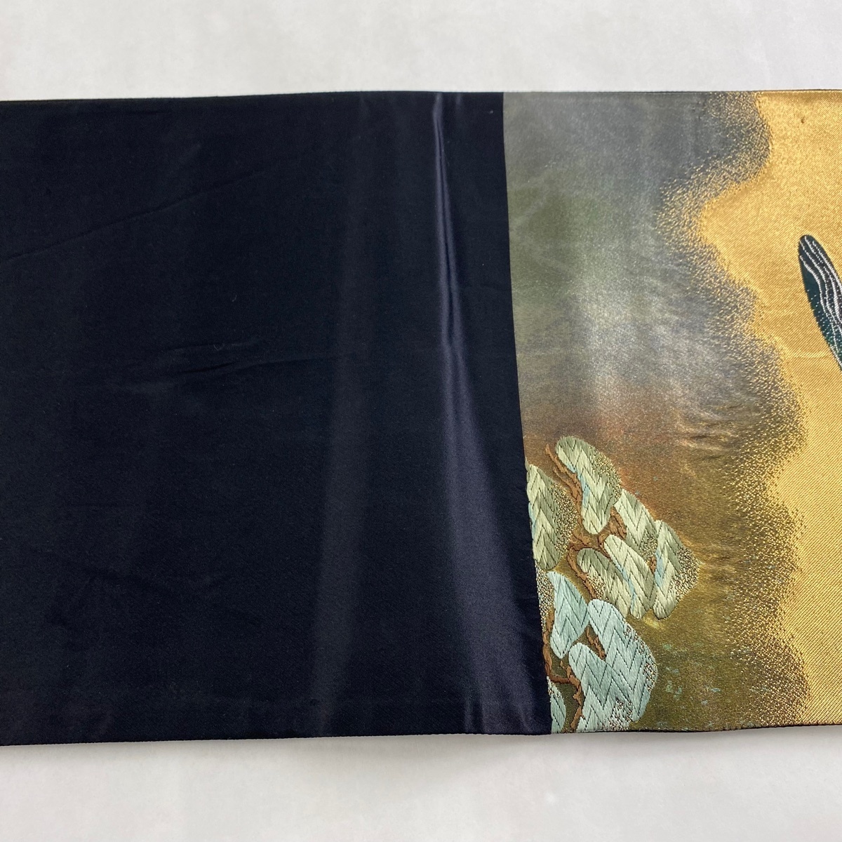 袋帯 六通 秀品 箔 美品 金銀糸 正絹 中古 草花 若松 緑 正絹