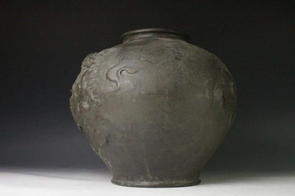 海一乗軒 大島 如雲 作 鋳銅 瓢蝸牛 彫刻 花瓶 唐木台付 共箱 本物