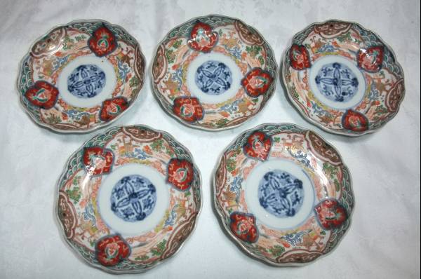 ●上手古伊万里　波うさぎ４　手塩皿　５客/金襴手江戸蕎麦猪口_1