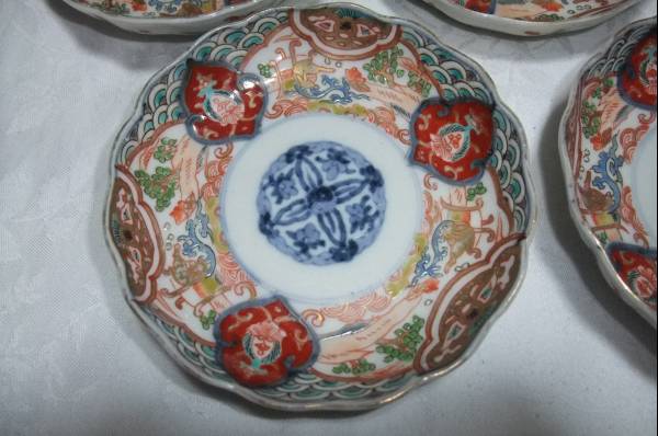 ●上手古伊万里　波うさぎ４　手塩皿　５客/金襴手江戸蕎麦猪口_2