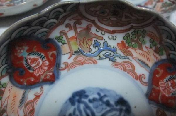 ●上手古伊万里　波うさぎ４　手塩皿　５客/金襴手江戸蕎麦猪口_3