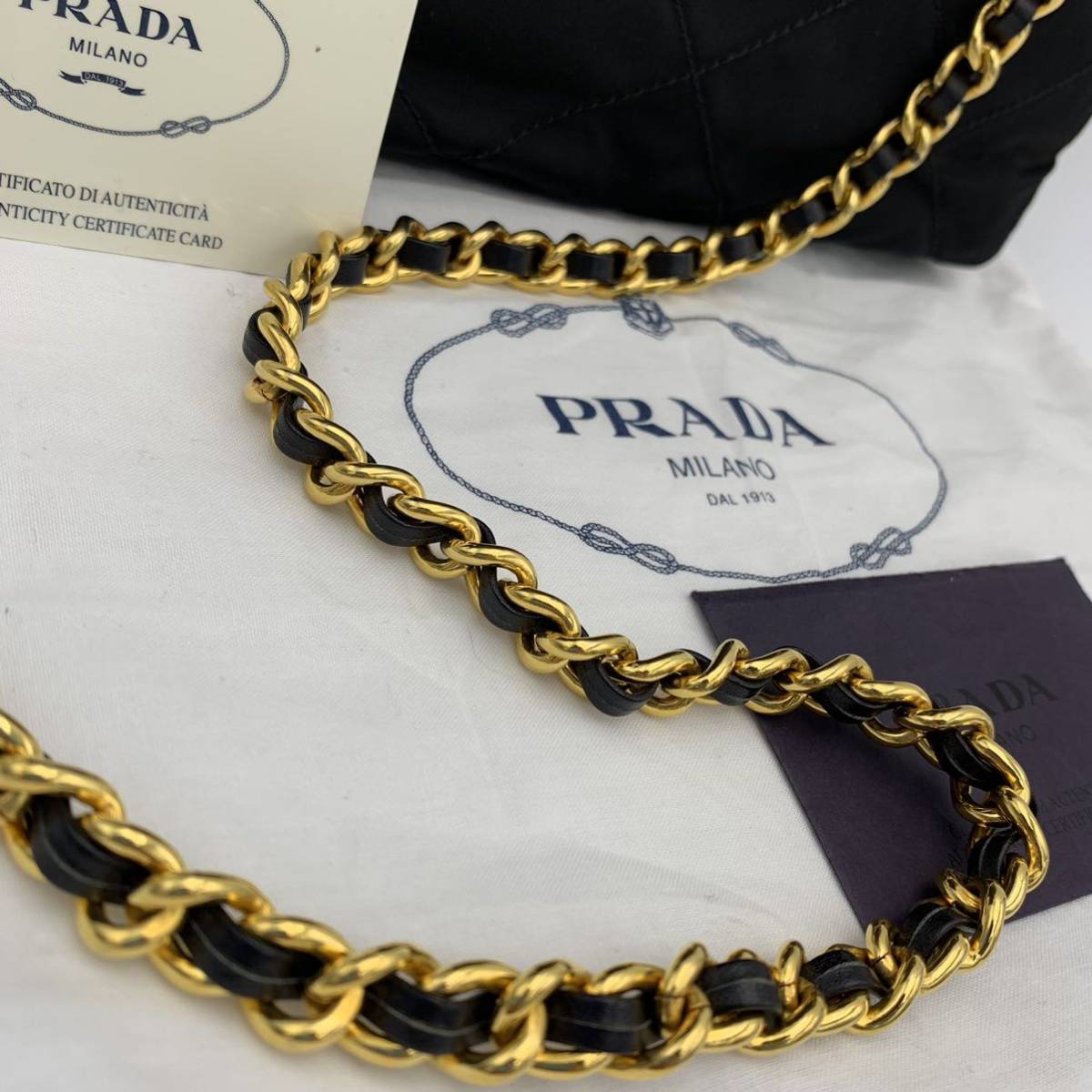 1円【未使用・付属品あり】PRADA プラダ 三角ロゴ ナイロン チェーン 