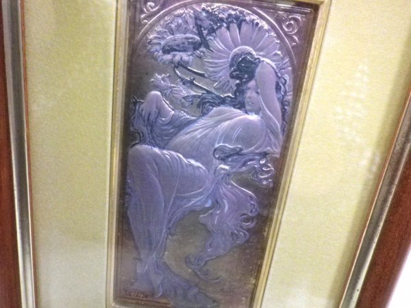 Demain ドマン mucha ミュシャ 麗しい美女の銅版画 銅板レリーフ 額装2 