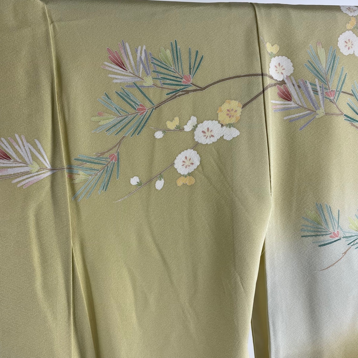 訪問着 美品 名品 落款 風景 草花 抹茶色 袷 身丈158cm 裄丈66.5