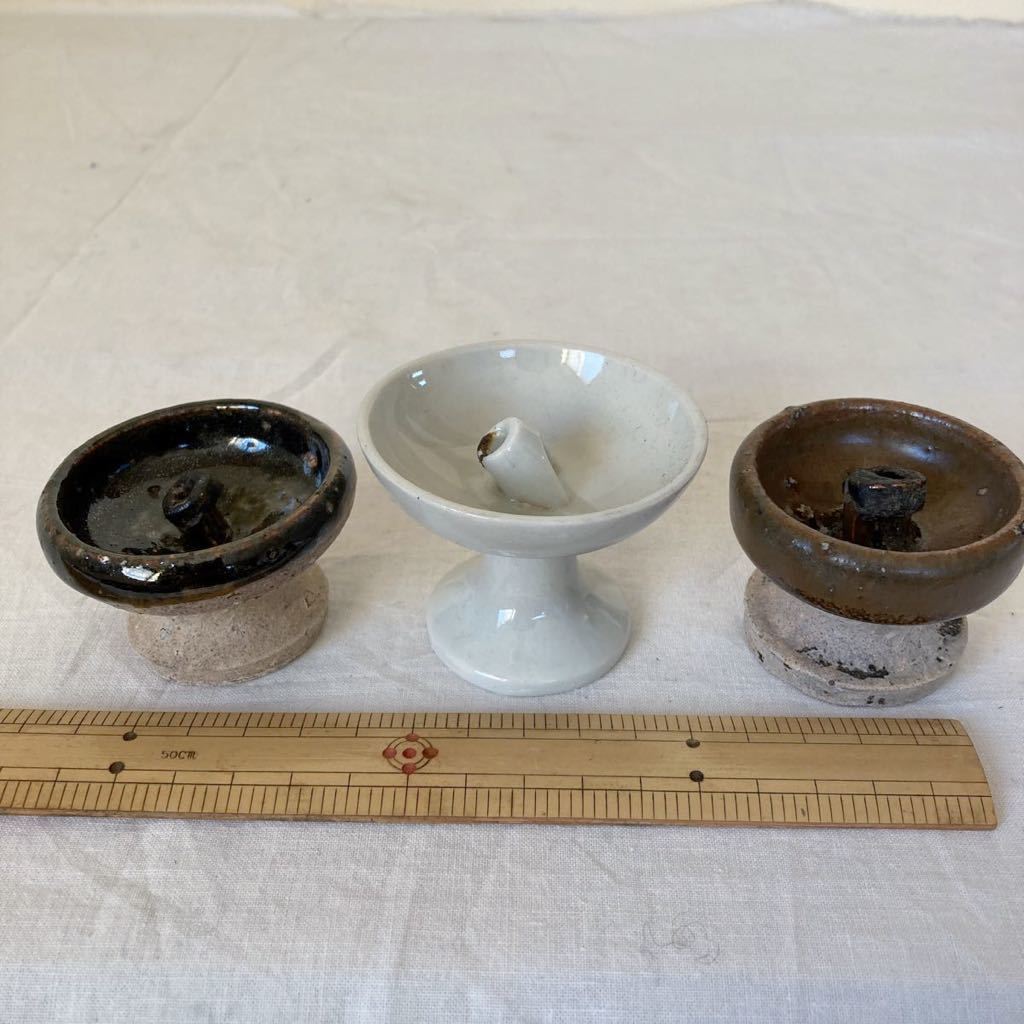 たんころ3点 灯火器/ひょうそく/灯明器/燭台/灯具/瀬戸/白磁/古民具 