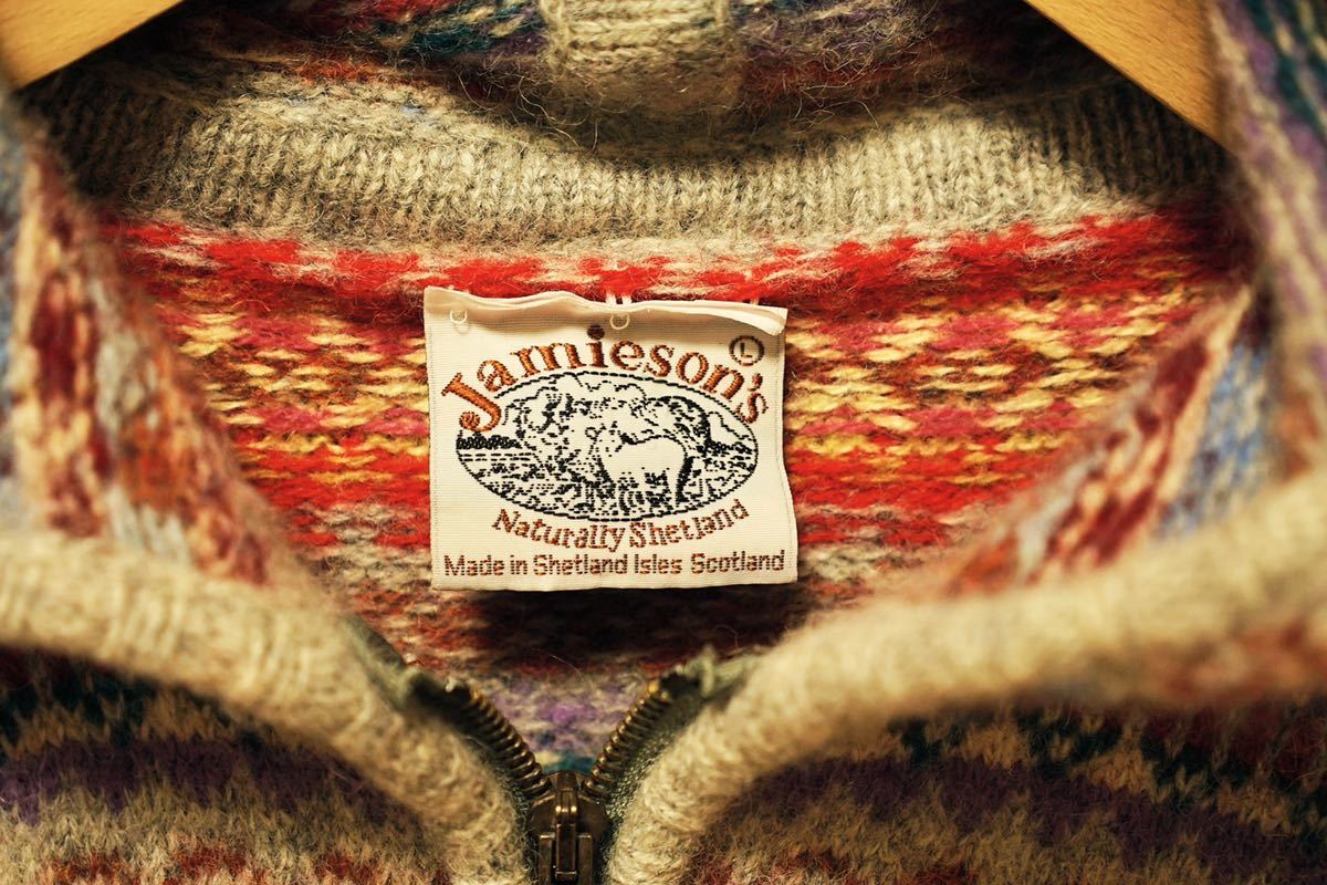 美品　Jamieson's フード付きウールカーディガン スコットランド製 ジャミーソンズJamieson's フード付き フェアアイル