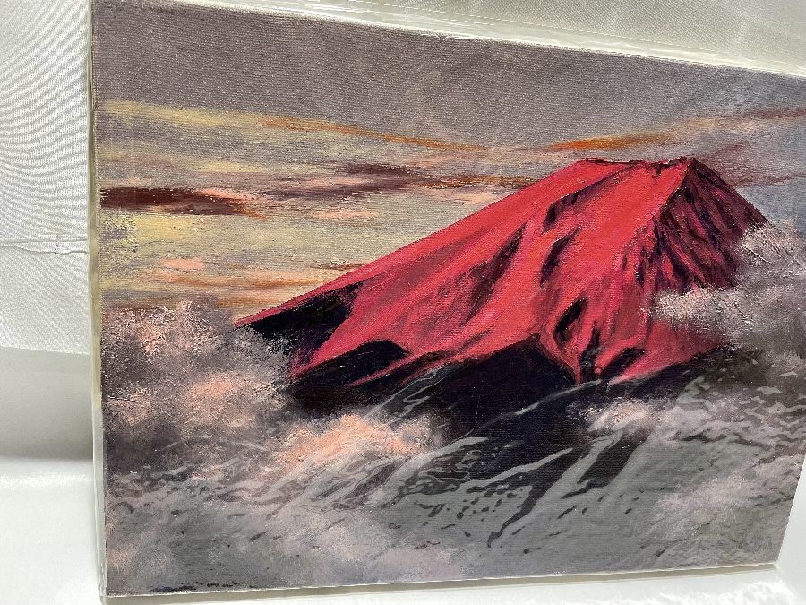 大山功作 赤富士絵画 油絵 風水 開運 縁起物 肉筆 木製額縁 富士山の絵