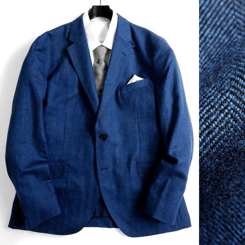 ■HACKETT LONDON ハケット 定価8万 大きいサイズ 上質ウール100％ ヘリンボーン柄 テーラードジャケット HM441957 545 44R▲051▼bus6414b